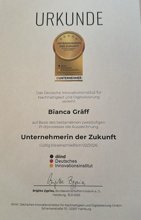 Auszeichnung für Biancas Brautmoden 3 Biancas Brautmoden Award 2025 urkunde