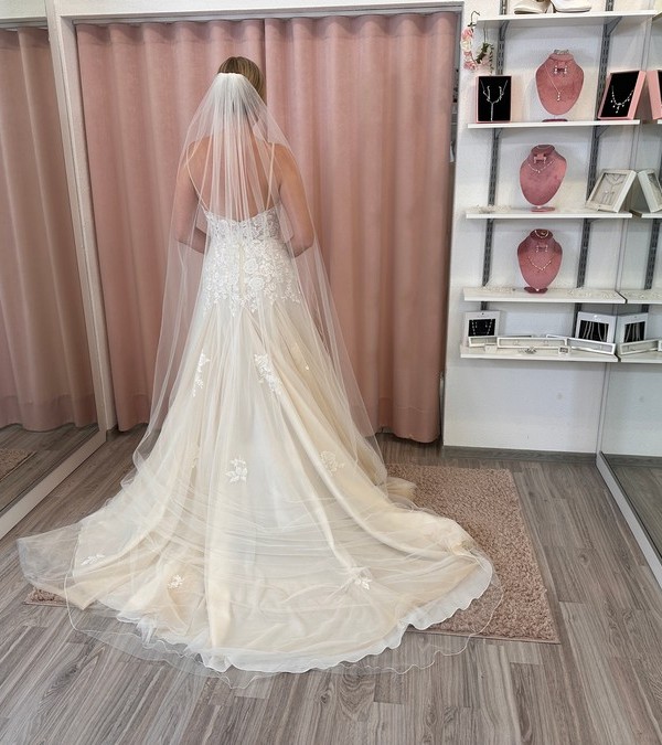 Brautkleid mit Schleppe von hinten