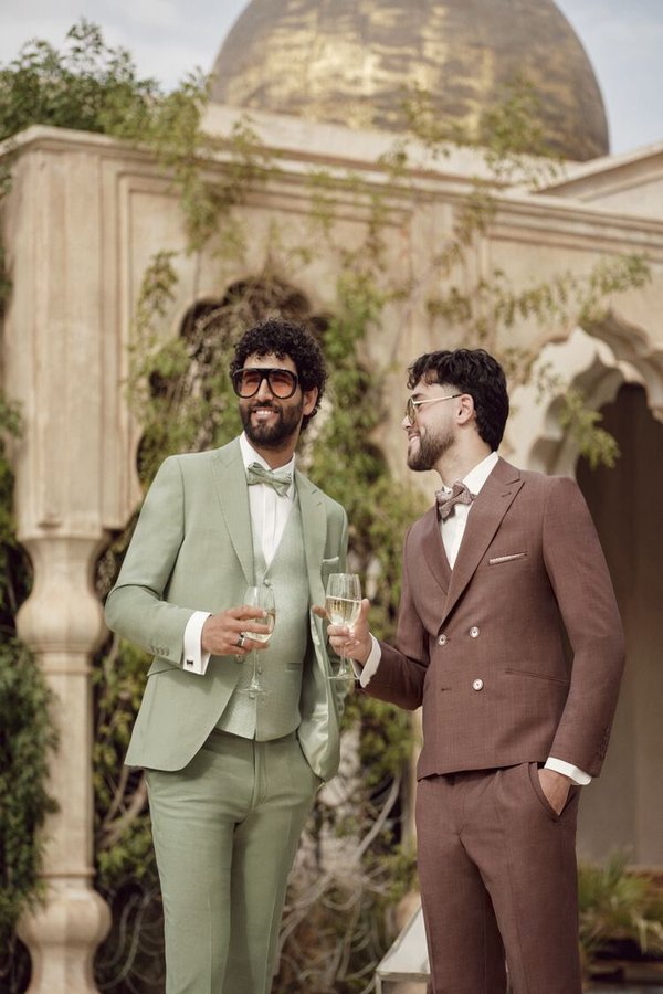 Farbige Hochzeitsanzüge 2026 in Grün und Braun – Anzugberatung bei Bianca’s Brautmoden in Bad Kreuznach