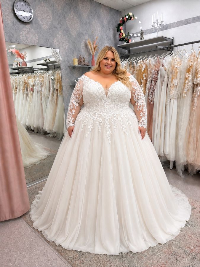 brautkleid curvy gr.64 aermel